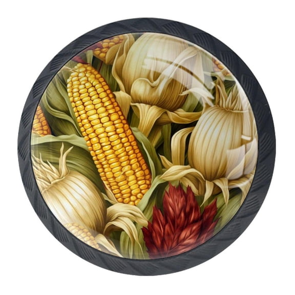 4 Pcs Thanksgiving Corn Knobs for Kitchen Cabinet Cupboard Dresser Bookcase Drawer Pulls Handles Round Home Decor