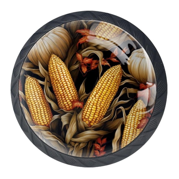 4 Pcs Thanksgiving Corn Knobs for Kitchen Cabinet Cupboard Dresser Bookcase Drawer Pulls Handles Round Home Decor