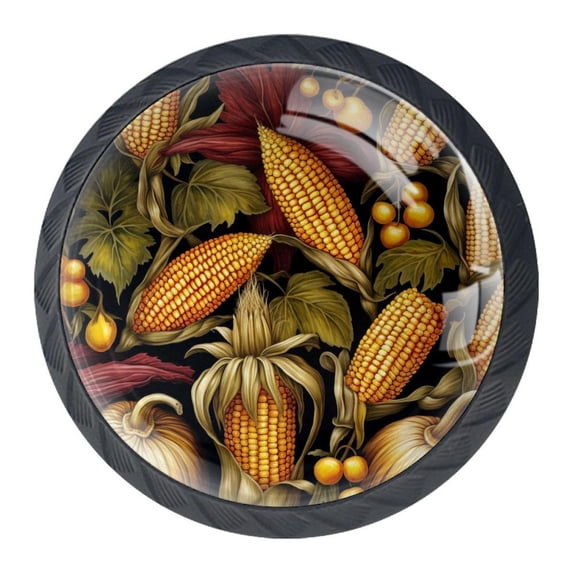 4 Pcs Thanksgiving Corn Knobs for Kitchen Cabinet Cupboard Dresser Bookcase Drawer Pulls Handles Round Home Decor