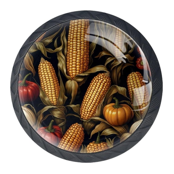 4 Pcs Thanksgiving Corn Knobs for Kitchen Cabinet Cupboard Dresser Bookcase Drawer Pulls Handles Round Home Decor