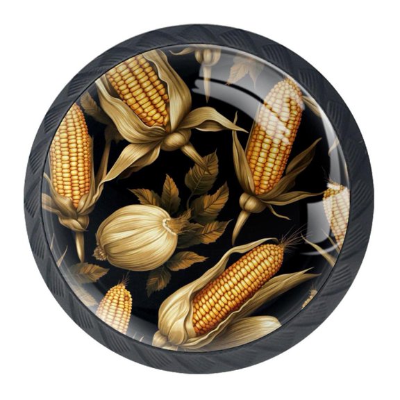 4 Pcs Thanksgiving Corn Knobs for Kitchen Cabinet Cupboard Dresser Bookcase Drawer Pulls Handles Round Home Decor