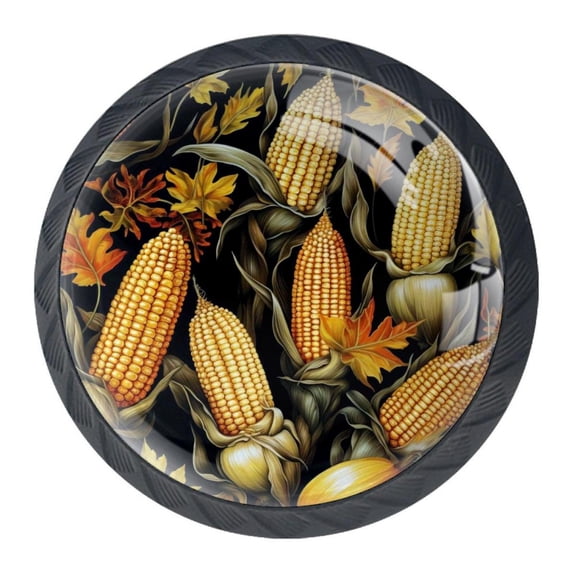 4 Pcs Thanksgiving Corn Knobs for Kitchen Cabinet Cupboard Dresser Bookcase Drawer Pulls Handles Round Home Decor