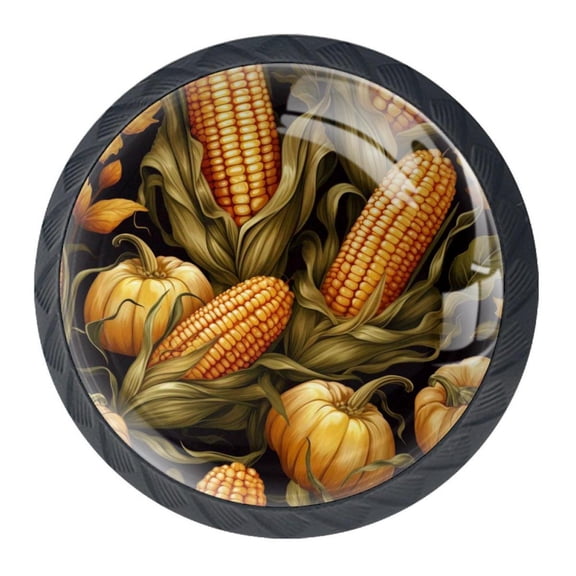 4 Pcs Thanksgiving Corn Knobs for Kitchen Cabinet Cupboard Dresser Bookcase Drawer Pulls Handles Round Home Decor