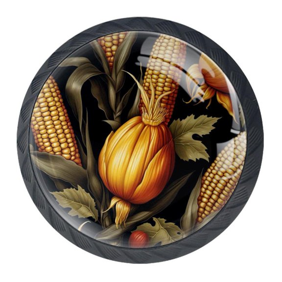 4 Pcs Thanksgiving Corn Knobs for Kitchen Cabinet Cupboard Dresser Bookcase Drawer Pulls Handles Round Home Decor
