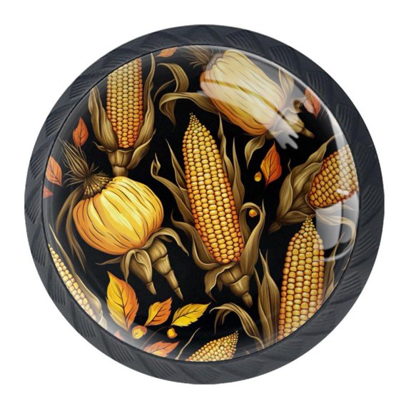 4 Pcs Thanksgiving Corn Knobs for Kitchen Cabinet Cupboard Dresser Bookcase Drawer Pulls Handles Round Home Decor