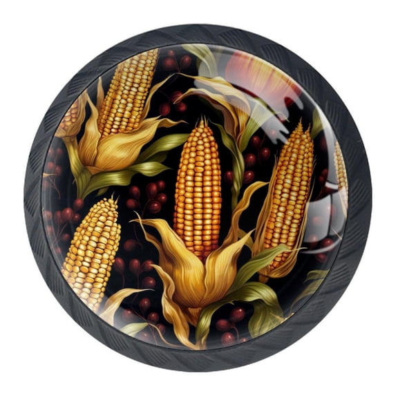 4 Pcs Thanksgiving Corn Knobs for Kitchen Cabinet Cupboard Dresser Bookcase Drawer Pulls Handles Round Home Decor