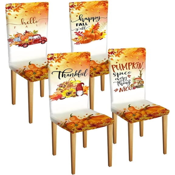 4 Pcs Thanksgiving Maple Chair Covers Fall Vintage Dining Chair Slipcovers Autumn Holiday Removable Washable Back Chair Covers Thanksgiving Dining Protector for Kitchen Party (Pumpkin Style)
