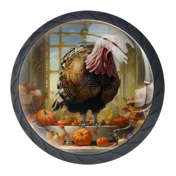4 Pcs Thanksgiving Turkey Knobs for Kitchen Cabinet Cupboard Dresser Bookcase Drawer Pulls Handles Round Home Decor