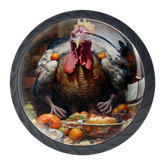 4 Pcs Thanksgiving Turkey Knobs for Kitchen Cabinet Cupboard Dresser Bookcase Drawer Pulls Handles Round Home Decor