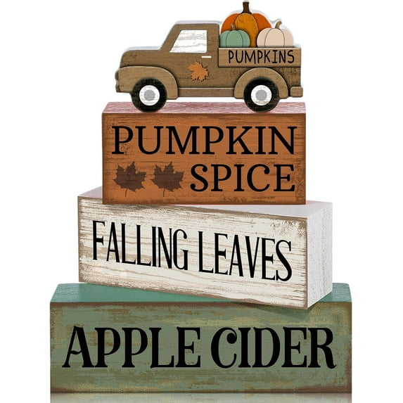 4 Pcs Thanksgiving Wooden Fall Tabletop Decor Autumn Tiered Tray Decor Thanksgiving Centerpiece Rustic Decorative Block Signs Gift Farmhouse Autumn Table Decoration for Home Kitchen
