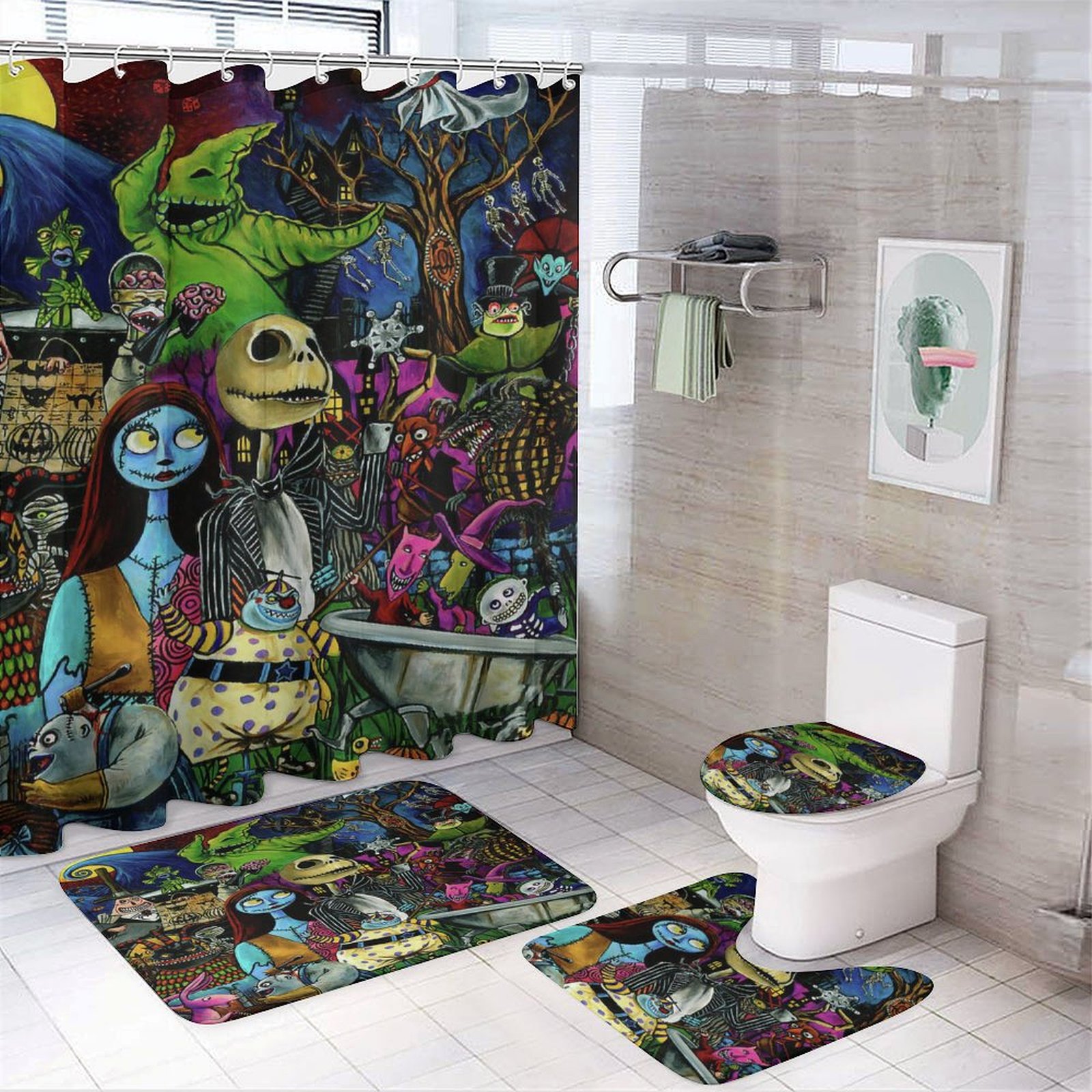 4 Pcs The Nightmare Before Christmas Bathroom Set with Shower Curtain