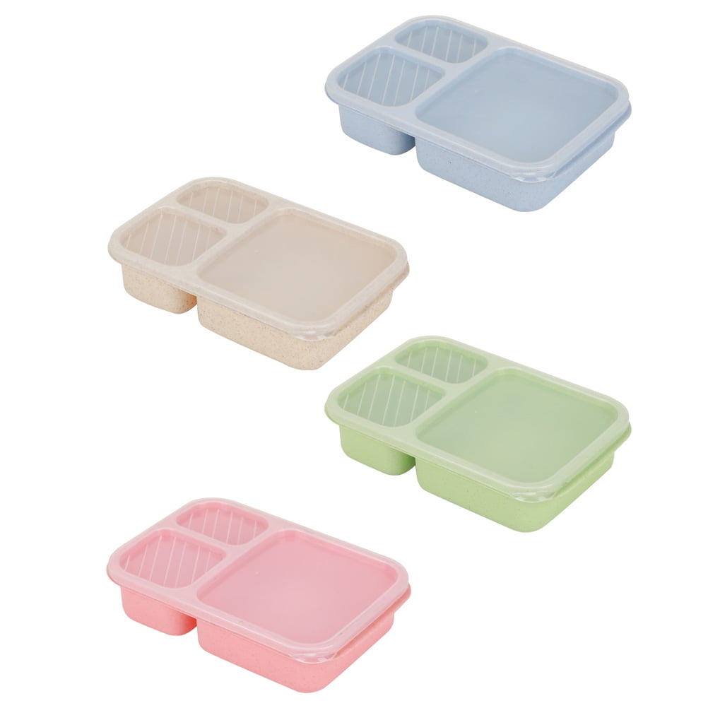 4 Pcs Three Grid Fruit Lunch Box Easy to Clean Food Storage Containers