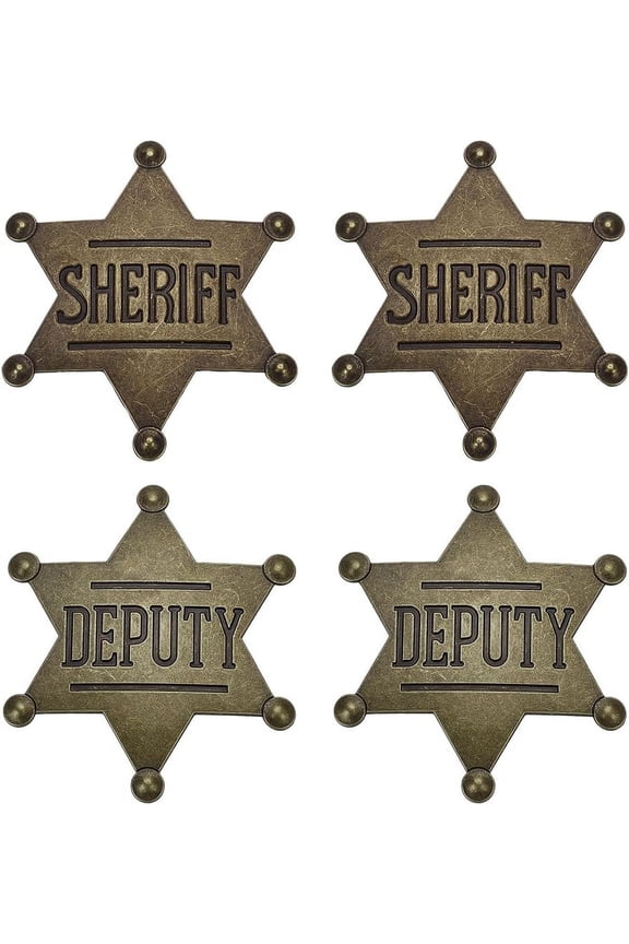4 Pcs Tibetan Style Alloy Sheriff Badge 2.6x2.28 inch Deputy Sheriff Metal Pin Bronze/Golden Police Brooch Western Cowboy Star Shape Badge for Woman Man Cosplay Party Supplies Colorful DIY