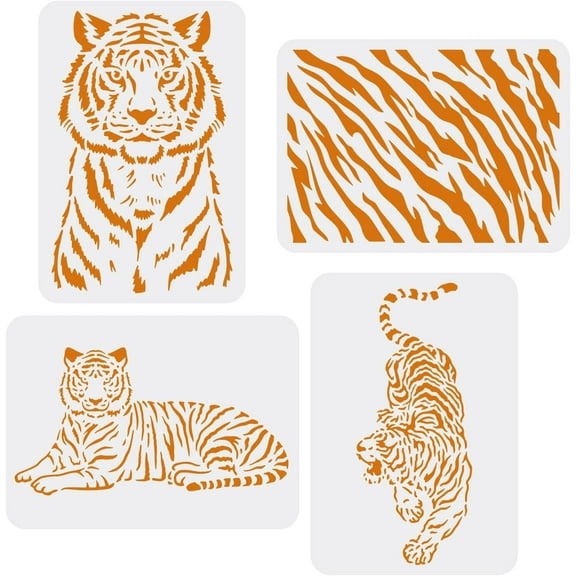 4 Pcs Tiger Stencils for Painting 11.7x8.3 inch A4 Size Tiger Skin Pattern Drawing Stencils Reusable Mylar DIY Art Craft Tiger Stripe Painting Template for Wood Floor Wall and Fabric
