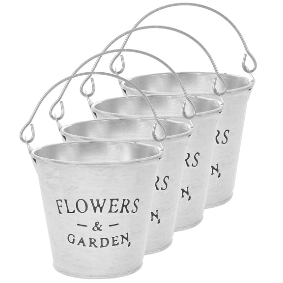 Set of 4 White Tin Flower Buckets Decorative 10x10x9.2cm Rustic Garden Ornament