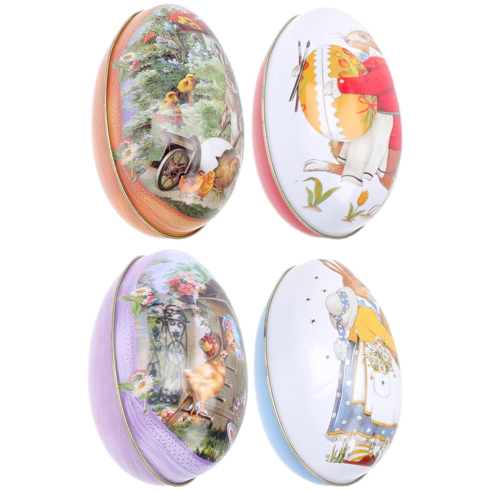 4 Pcs Tinplate Egg Candy Jar Easter Snack Holder Biscuits Tins Fillable