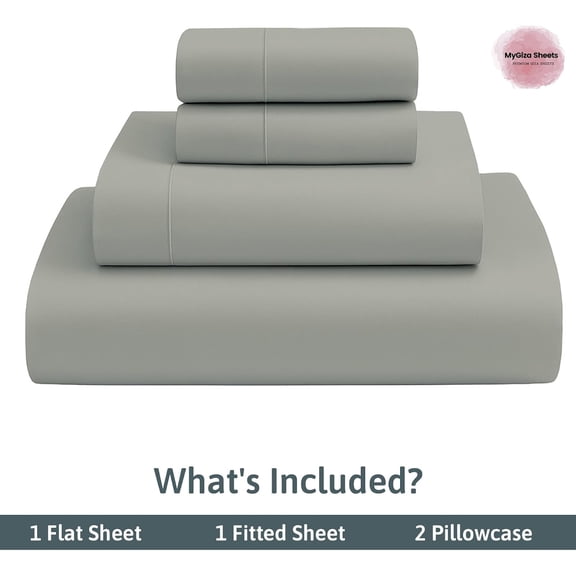 4 Pcs Top Split King Sheet Sets for Adjustable Bed, Giza Cotton Perfect for Sleep Number Beds, King 34" Down Flex Head, Fits 16" Deep Mattress, Light Grey Solid