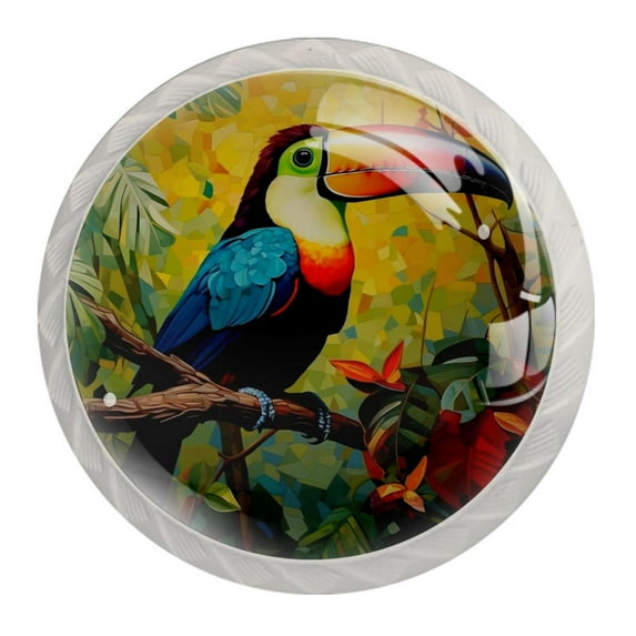 4 Pcs Toucan Knobs for Kitchen Cabinet Cupboard Dresser Bookcase Drawer Pulls Handles Round Home Decor
