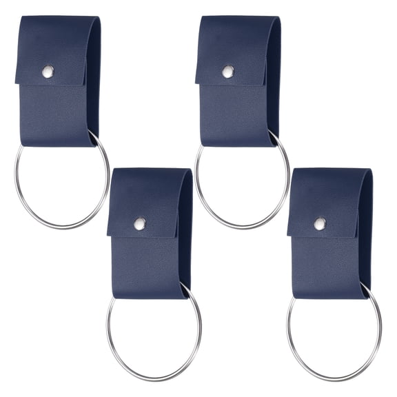 4 Pcs Towel Ring Holder with Loop, Kitchen Bathroom Dish Towels Holder Leather Wall Hook Oven Door Hanger for Home, Dark Blue