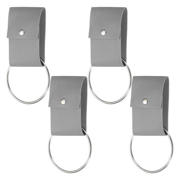 4 Pcs Towel Ring Holder with Loop, Kitchen Bathroom Dish Towels Holder Leather Wall Hook Oven Door Hanger for Home, Gray