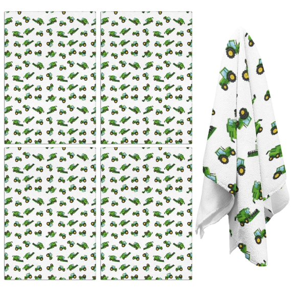4 Pcs Tractor and Harvesters White Pattern Funny Kitchen Towels, Microfiber Dish Towels, Kitchen Tea Towels Set 18" X 26"