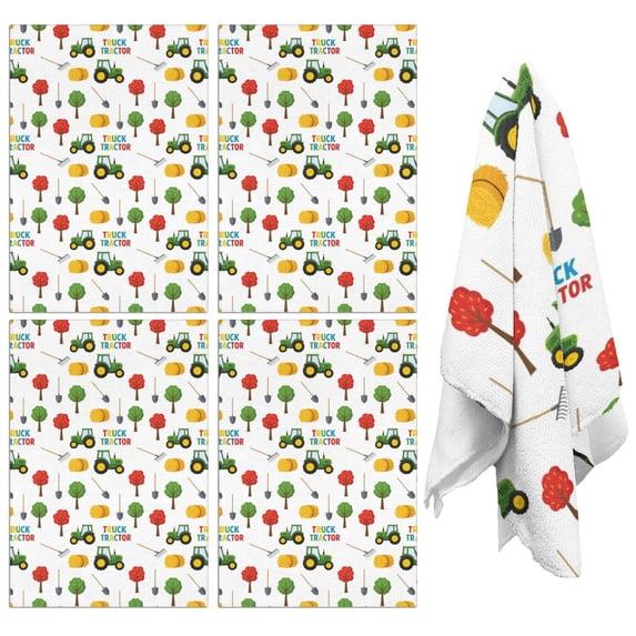 4 Pcs Tractor and Hay White Pattern Funny Kitchen Towels, Microfiber Dish Towels, Kitchen Tea Towels Set 18" X 26"