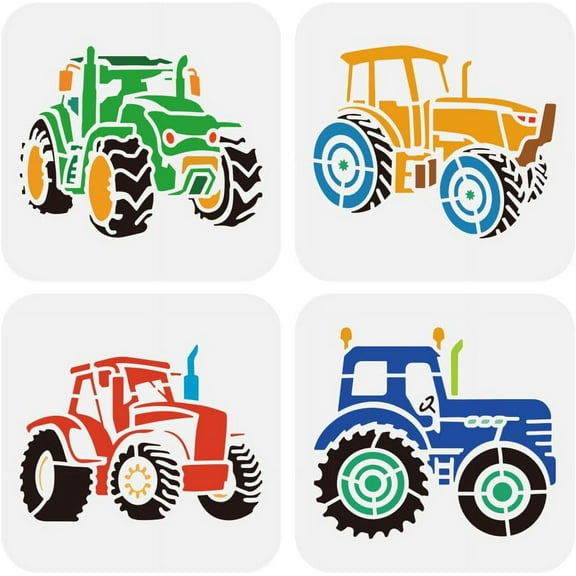 4 Pcs Tractors Drawing Stencil 5.9x5.9" Reusable 4 Styles Tractors Painting Template Stencil Different Models of Tractors Decoration Stencil for DIY Making