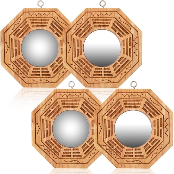 4 Pcs Traditional Chinese Bagua Mirror 4 Inch 2 Concave and 2 Convex Surface, Wood Feng Shui Chinese Bagua Mirror Front Door for Home Protection Against Passive Negative Harmful Energy