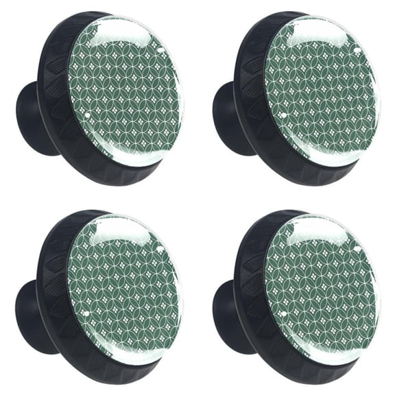 4 Pcs Traditional Green Geometric Knobs for Kitchen Cabinet Cupboard Dresser Bookcase Drawer Pulls Handles Round Home Decor