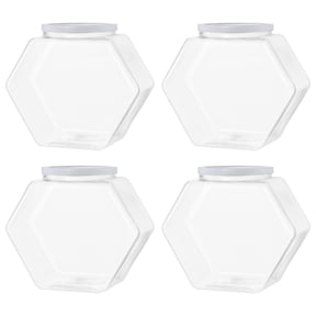 4 Pcs of Transparent Hexagonal Plastic Candy Storage Containers with Lids, 29.6 fl oz / 850 ml Large Capacity PET Storage Jars, Ideal for Candy Buffets and Kitchen Counter Decorative