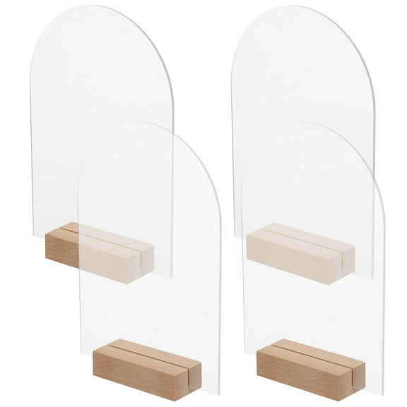 Clear Acrylic Hexagon Table Signs with Wood Base for Decor 4 Pcs