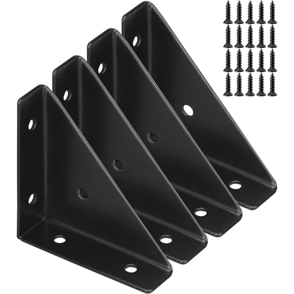 4 Pcs Trapeziform Angle Brackets, Shelf Brackets Heavy Duty Triangular Bracket Fastener, Cold Rolled Steel Braces Joining Support for Desk Bed Edge (Black), SJ2-WDQ-4P