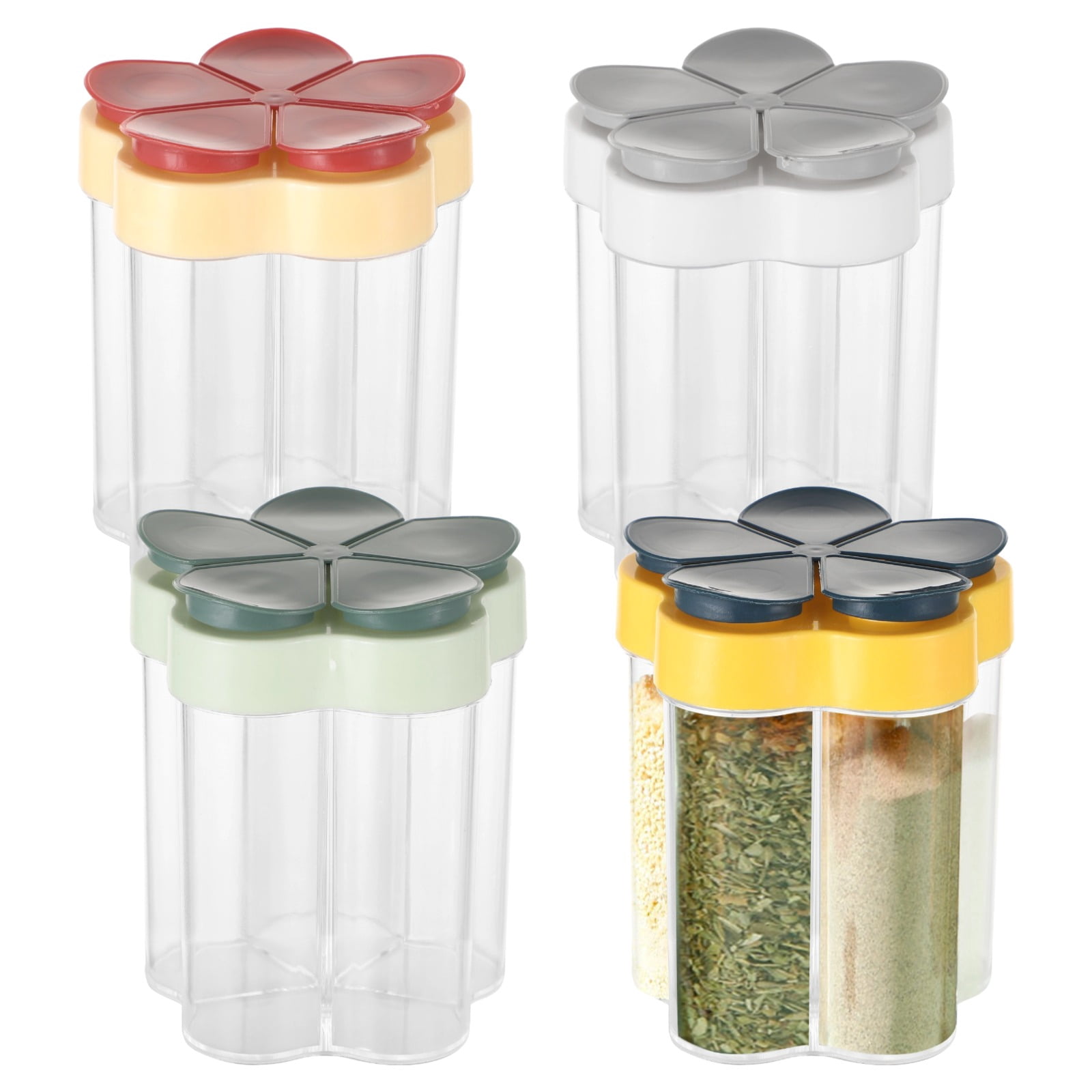 Triangular Spice Containers 4 Pcs Travel Spice Jars, 5-in-1 Seasoning Containers with Labels ...