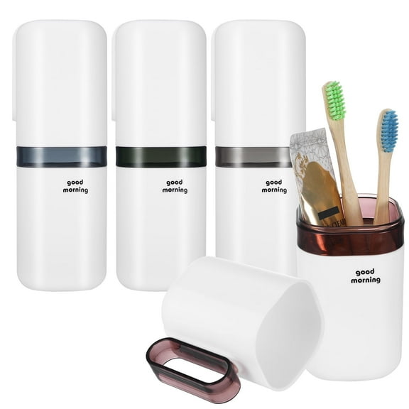 4 Pcs Travel Toothbrush Holder Set with Rinse Cup and Handle for Convenience