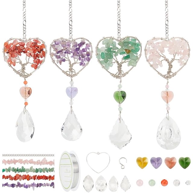4 Pcs Tree of Life Crystals Suncatcher Kits DIY Sun Catchers Prism