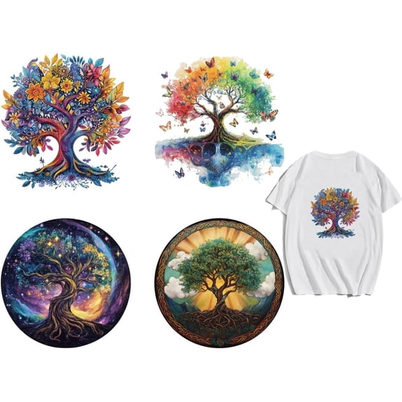 4 Pcs Tree of Life Iron on Decals Patches Butterfly Starry Sky Iron on Stickers Heat Transfer Stickers Plastic Washable Patches DIY for DIY Clothes Decor 9 inch(23cm) Long
