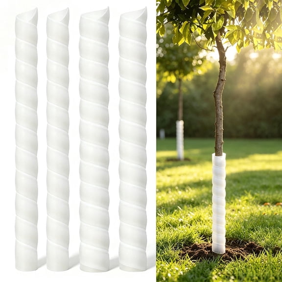 4 Pcs Tree Trunk Protector Set – 2 Sizes Plastic Spiral Tree Guard, Tree Bark Protector Tube for Young Saplings, Protect Against Deer, Cats, Rodents, Rabbits, and Lawn Mowers (White)