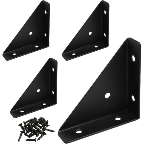 4 Pcs Triangle Corner Brace Brackets with Screws, 66mm x 66mm Angle Shelf Bracket for Furniture Reinforcement, Desk Connector, Bed Frame Support (Black)
