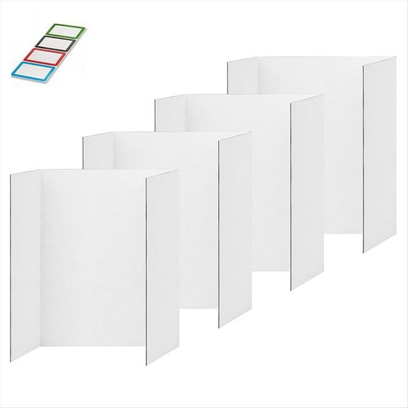 4 Pcs Trifold Poster Board, White Board Comes with Sticky Accessories, Corrugate Presentation Boards S