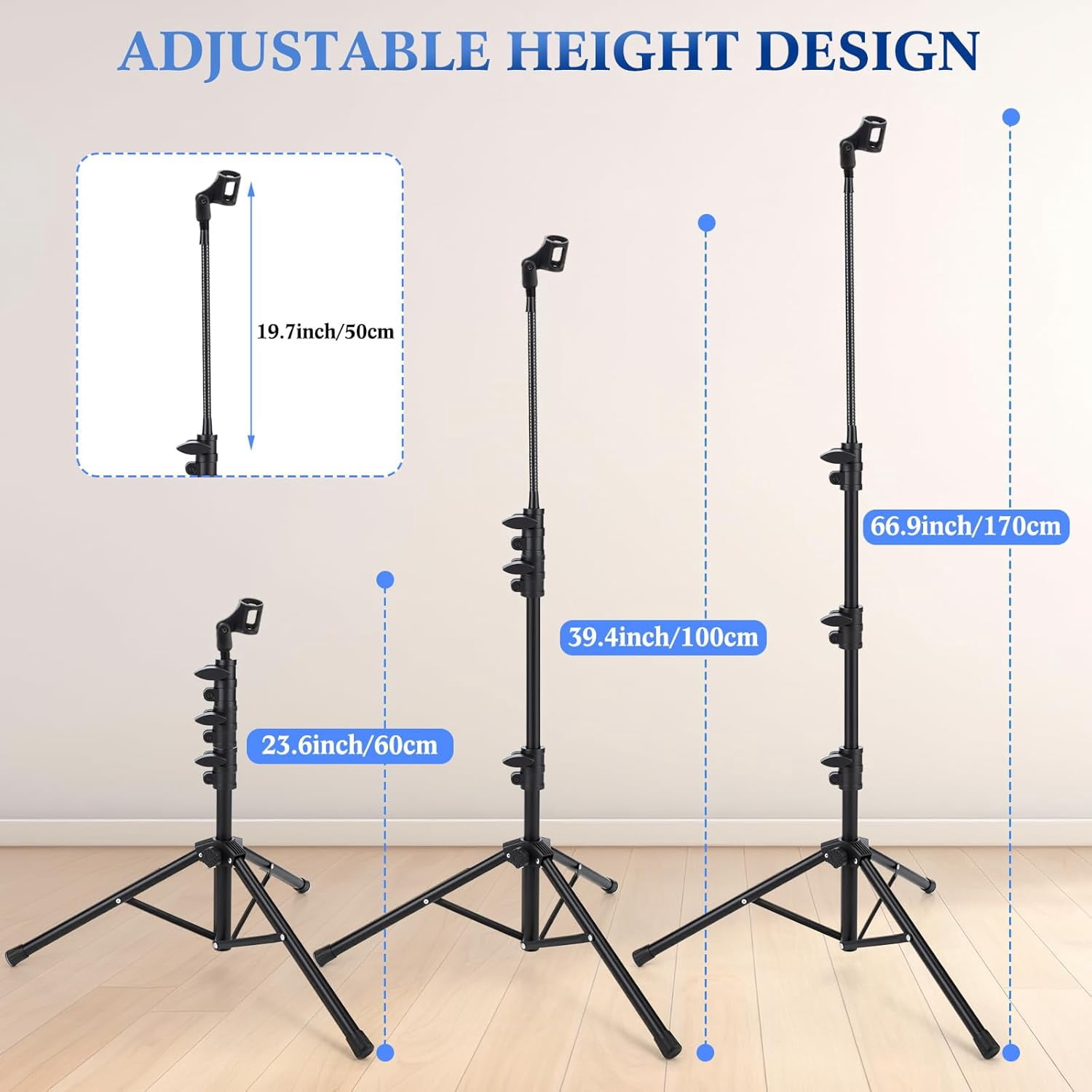 4 Pcs Tripod Microphone Stand Arm Floor Mic Holder Adjustable 24-67 ...