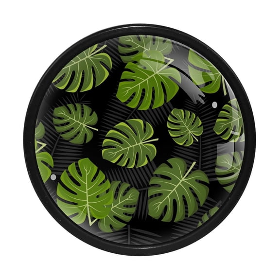 4 Pcs Tropical Black Leaf Knobs for Kitchen Cabinet Cupboard Dresser Bookcase Drawer Pulls Handles Round Home Decor