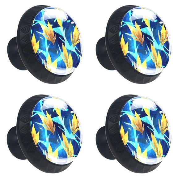 4 Pcs Tropical Blue Leaf Knobs for Kitchen Cabinet Cupboard Dresser Bookcase Drawer Pulls Handles Round Home Decor