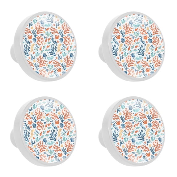 4 Pcs Tropical Fishes and Corals Knobs for Kitchen Cabinet Cupboard Dresser Bookcase Drawer Pulls Handles Round Home Decor