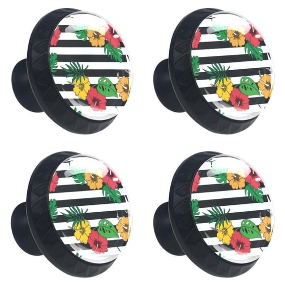 4 Pcs Tropical Floral Leaf Knobs for Kitchen Cabinet Cupboard Dresser Bookcase Drawer Pulls Handles Round Home Decor