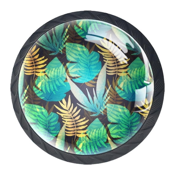 4 Pcs Tropical Green Leaf Knobs for Kitchen Cabinet Cupboard Dresser Bookcase Drawer Pulls Handles Round Home Decor