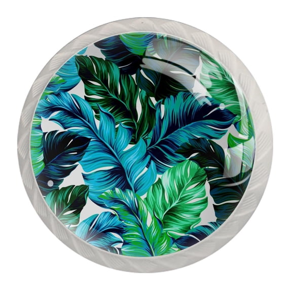 4 Pcs Tropical Green Leaf Knobs for Kitchen Cabinet Cupboard Dresser Bookcase Drawer Pulls Handles Round Home Decor