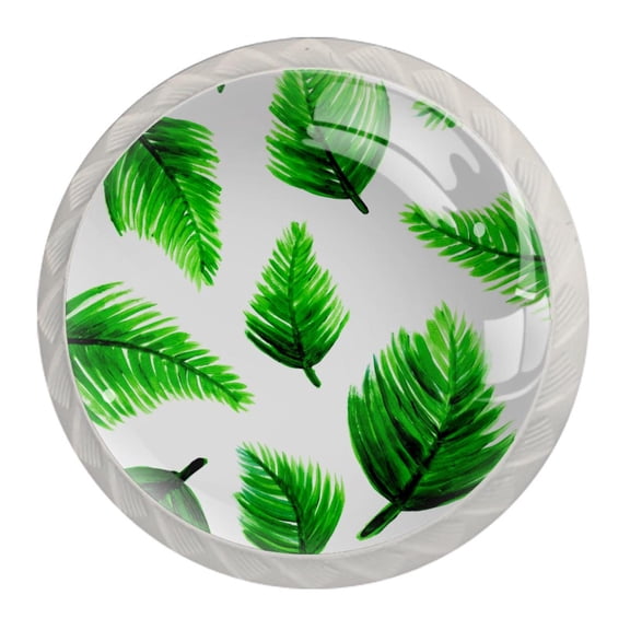 4 Pcs Tropical Green Leaf Knobs for Kitchen Cabinet Cupboard Dresser Bookcase Drawer Pulls Handles Round Home Decor