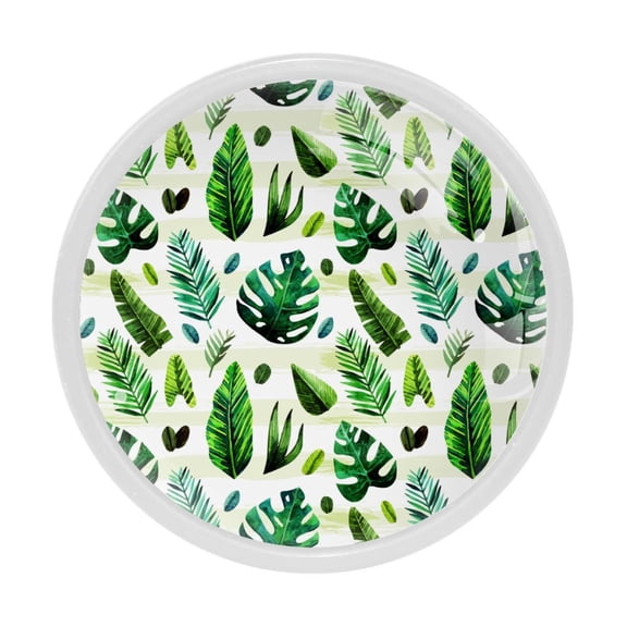 4 Pcs Tropical Green Leaf Knobs for Kitchen Cabinet Cupboard Dresser Bookcase Drawer Pulls Handles Round Home Decor