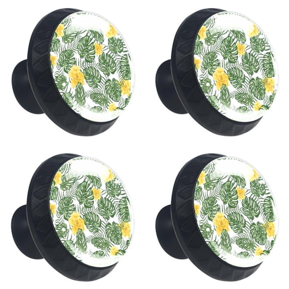 4 Pcs Tropical Green Leaf Knobs for Kitchen Cabinet Cupboard Dresser Bookcase Drawer Pulls Handles Round Home Decor