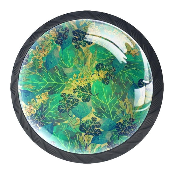 4 Pcs Tropical Green Leaf Knobs for Kitchen Cabinet Cupboard Dresser Bookcase Drawer Pulls Handles Round Home Decor